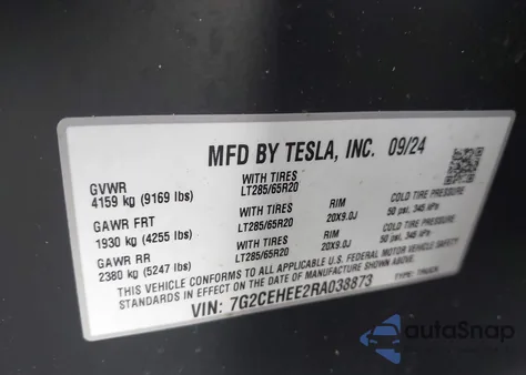 2024 Tesla Cybertruck Cyberbeast z USA, uszkodzony, nr VIN 7G2CEHEE2RA038873